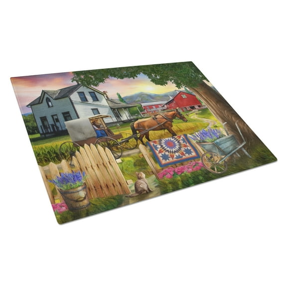 Carolines Treasures PTW2071LCB Headed Home for Dinner Farm Glass Cutting Board Large, 12H x 16W, multicolor