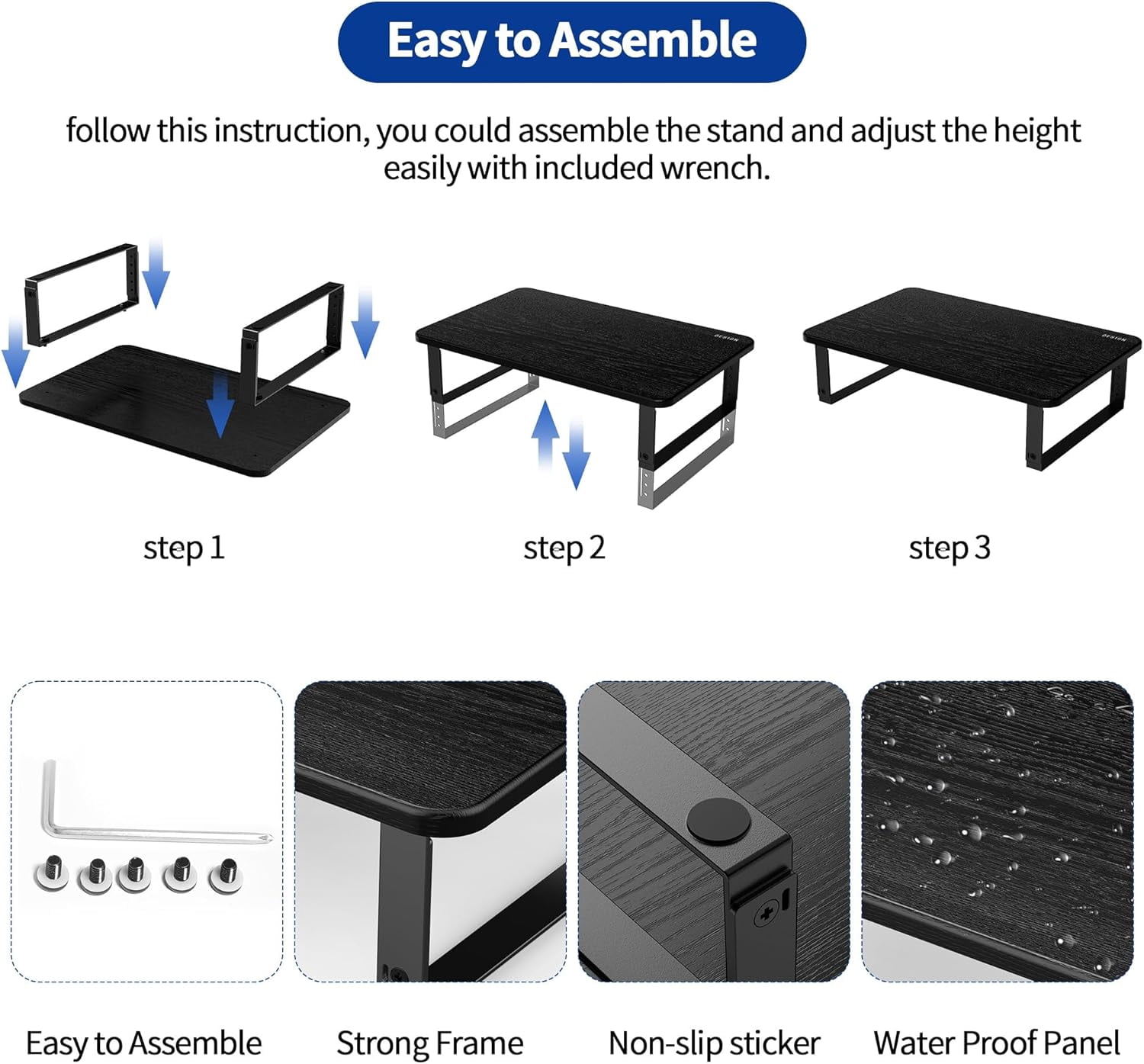 MS01 Monitor Stand Riser, Height Adjustable Laptop Stand, Computer Monitor Stand for Monitor, Computer,Laptop,Printer (Black)