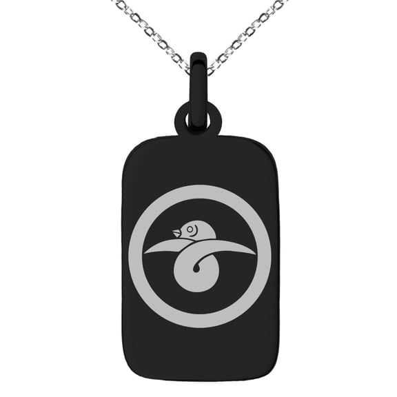 Stainless Steel Akai Samurai Crest Engraved Small Rectangle Dog Tag Charm Pendant Necklace