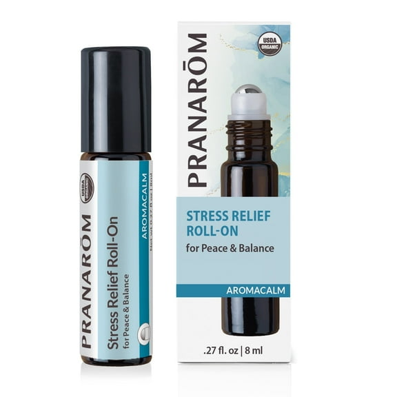 Pranarom - Aromacalm Stress Relief Roll-On (8ml) - Contains Sweet Orange, Bergamot, Lavender - 100% Organic & Natural Essential Oil Blend for Relaxation | USDA and ECOCERT Certified Organic
