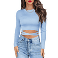 thumbnail image 3 of PrettyGuide Women's Knit Cropped Top Long Sleeve Crisscross Tie Back Casual Ribbed Fitted Crop Tee Shirt, 3 of 7