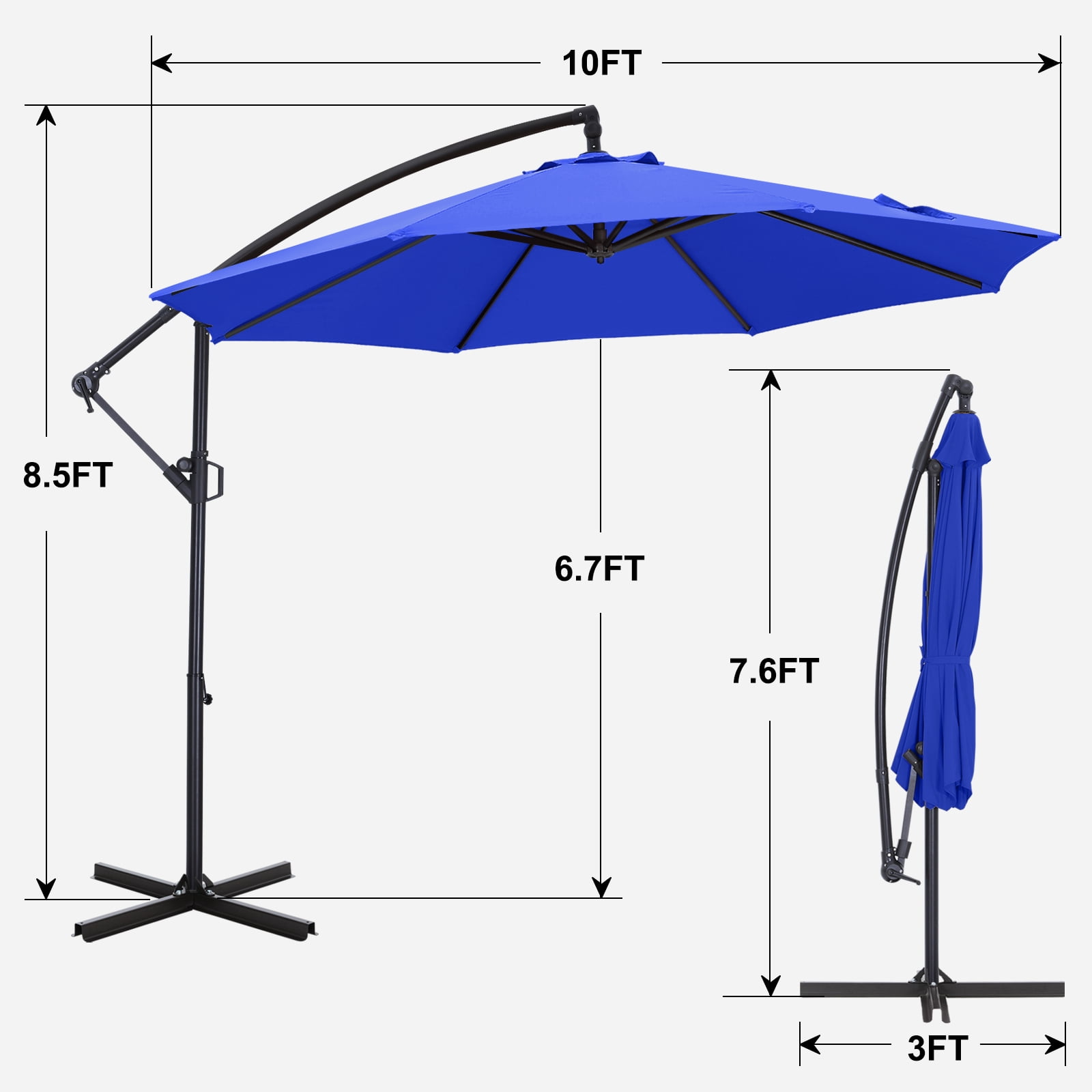 ABCCANOPY 10 FT 360°Rotation Cantilever Patio Umbrella with Crank & Cross Base for Garden, Backyard, Pool and Beach, 12+ Colors(blue)