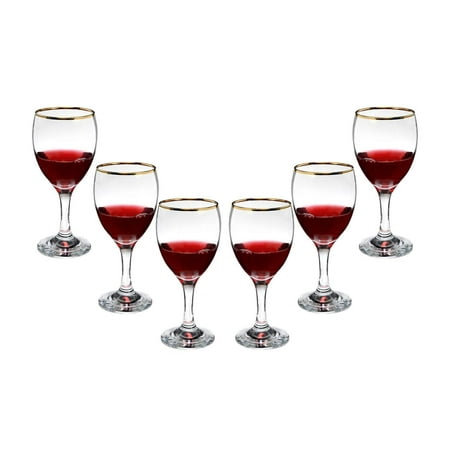 Romantic Stemmed Wine Glasses 10 Oz, Modern Crystal Goblets Gold Rim Set (4)