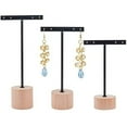 thumbnail image 5 of 3 Pcs Black Metal T Bar Earring Display Stand with Wooden Square Base 4 Holes Earrings T Stand Hanging Earring Organizer for Store Retail Photography Props（4.7 & 5.5 & 6.3 inch Height）, 5 of 9