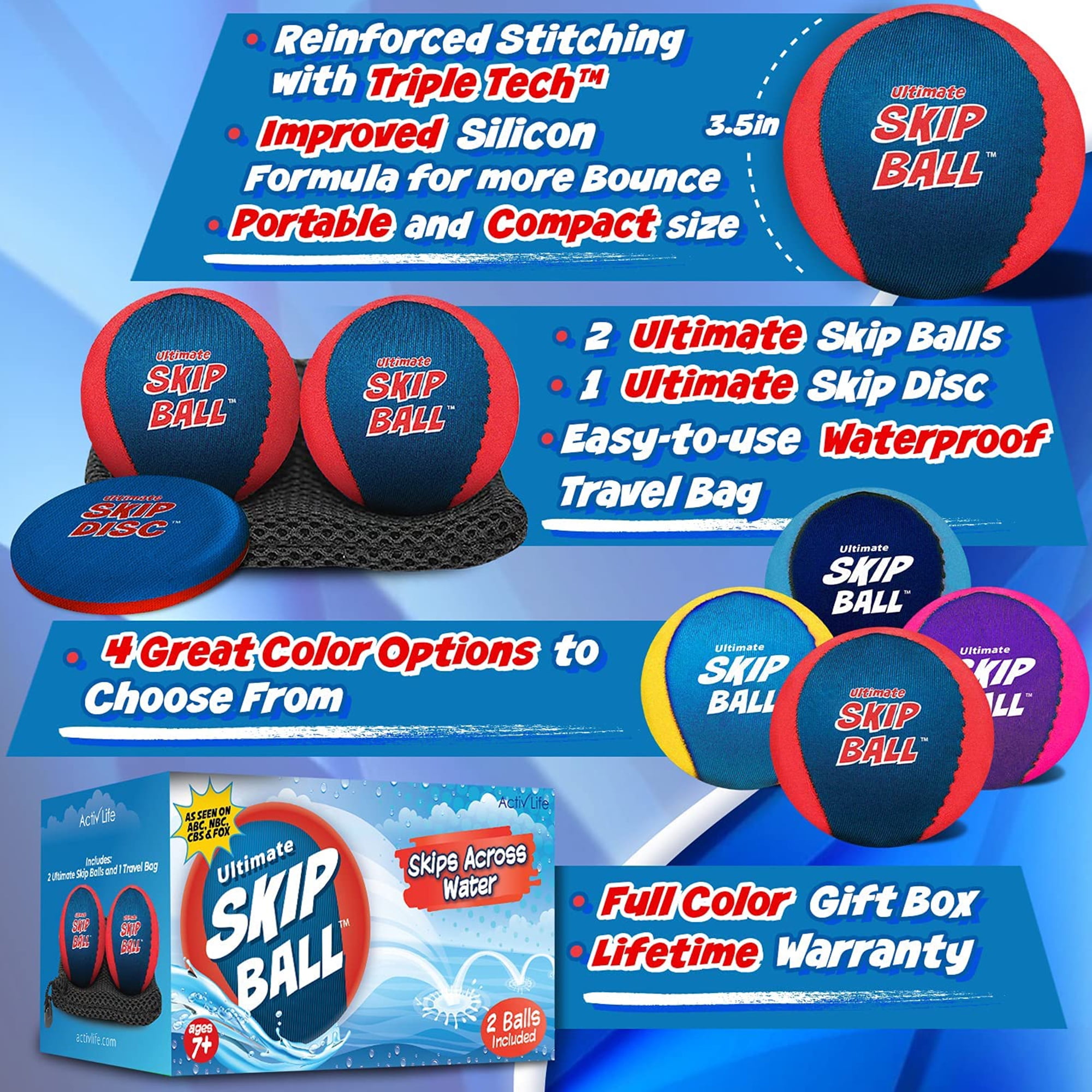 Activ Life Skip Ball – Palla Che Salta Sull'acqua Per Bambini E Ragazzi – Confezione Da 2 (Rosso E Blu) – Giocattolo Da Spiaggia E Piscina