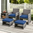 thumbnail image 3 of YYAo Footstool Ottoman Seat,2 Pieces Patio PE Rattan Ottomans with Soft Zippered Cushions for Deck-Navy, 3 of 10