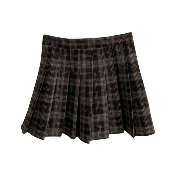 Gibobby faldas para mujer corta Falda de lana a cuadros de talle vintage de invierno para mujer(Café, S)
