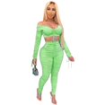 thumbnail image 3 of Conjunto de dos piezas con cordón y cordones para mujer, top corto con hombros descubiertos y pantalones fruncidos apilados, conjunto elegante de 2 piezas, conjuntos de club a juego, 3 of 5