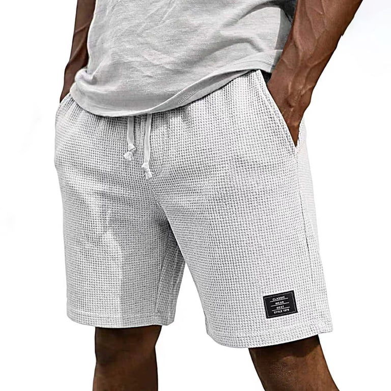 Waffle Knit Shorts for Mens Elastic Waist Breathable Textured