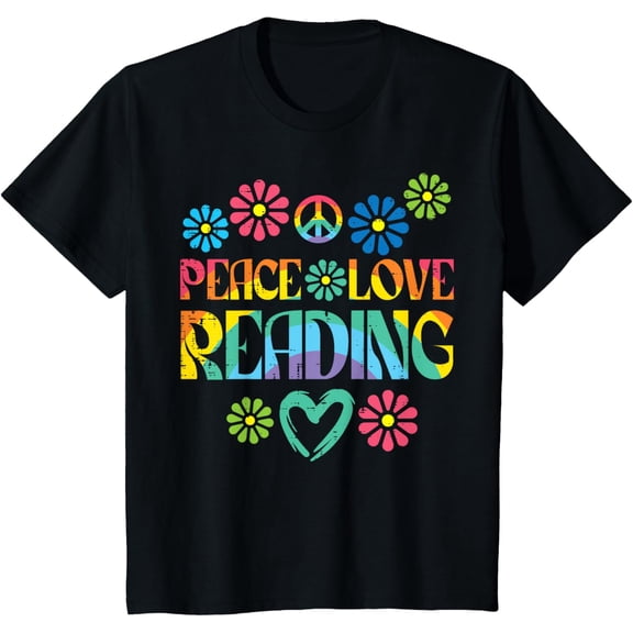 Peace Love Reading Tie Dye Book Lover Bookworm Librarian T-ShirtMen's and women's gift, black and white T-shirt, size: Extra large S-4XL