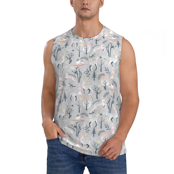 Fotbe white Moose winter tree Men's Camiseta sin Mangas Estampada para Hombres, Playera Casual para Gimnasio, Entrenamiento, Playa-3X-Large