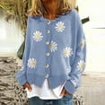 thumbnail image 2 of Cardigan Sweaters for Women Open Front Blouses Cute Crew Neck Sweater Daisy Long Sleeve Tops Button Down Cardigans, 2 of 5