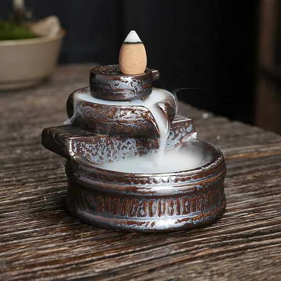 Backflow Incense Holder Burner Handmade Ceramic Incense Cones Sticks Holder Stone Mill Waterfall Backflow Incense Burner