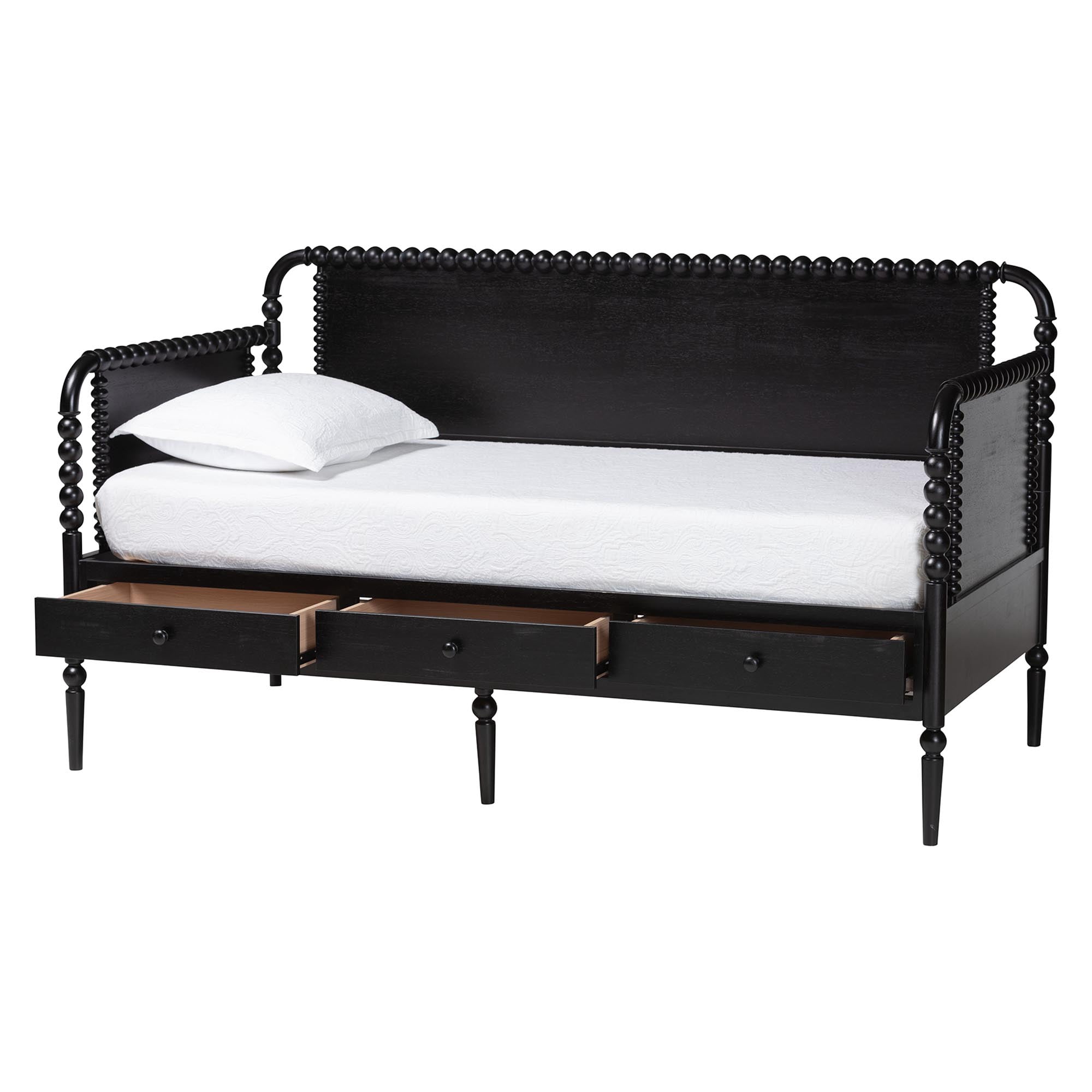Baxton Studio Lucera Mid-Century Daybed, 3-Drawer, Full, Black
