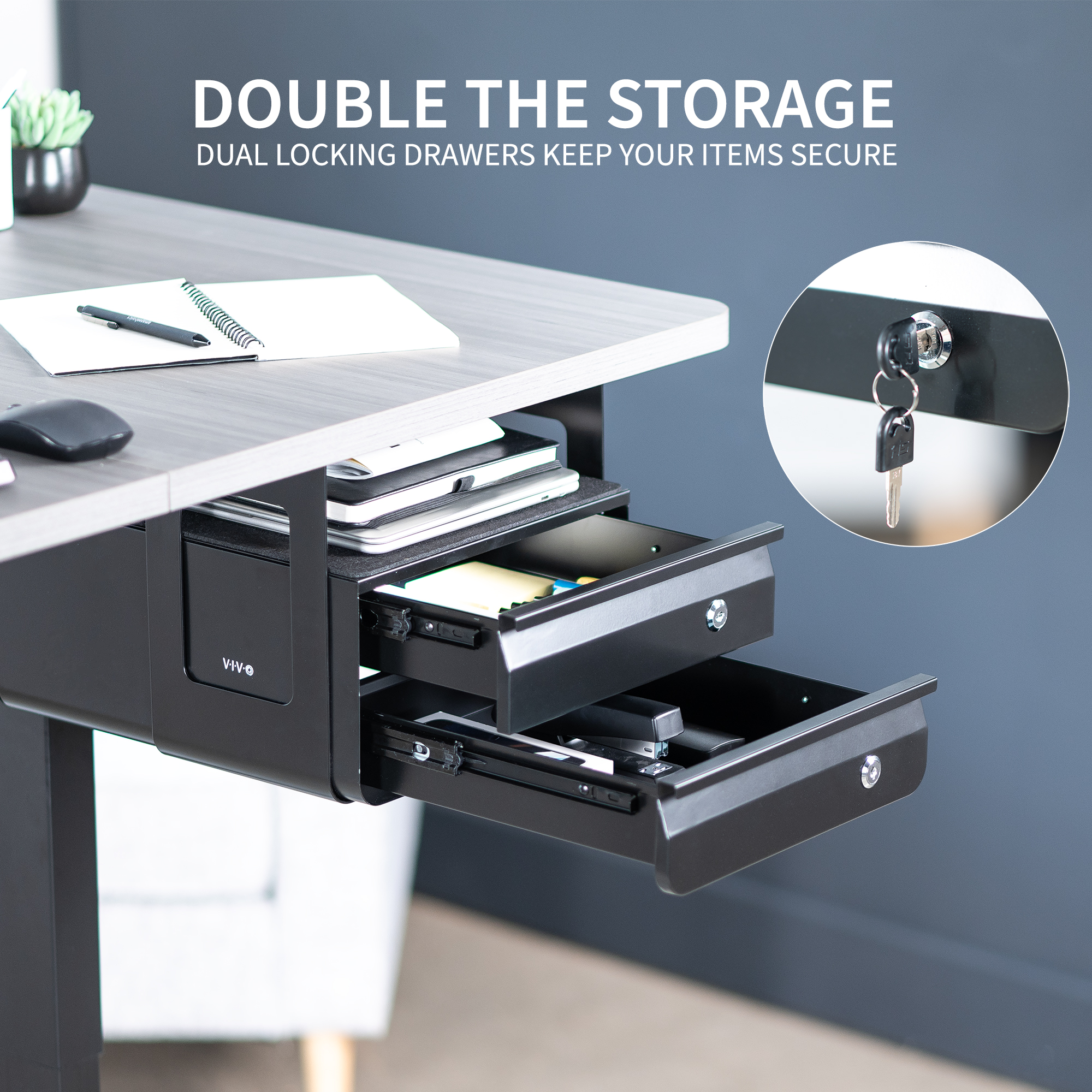 VIVO Black Under Desk Lockable Pull Out Storage Drawers, Workspace Organizer