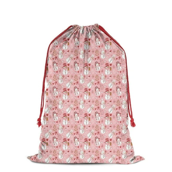 Christmas Bags Drawstring,Pink Christmas Snowman Pattern Large Xmas Christmas Gift Bags,Reusable for Xmas and New Year Party Favors and Supplies,27.6" X 19.7"