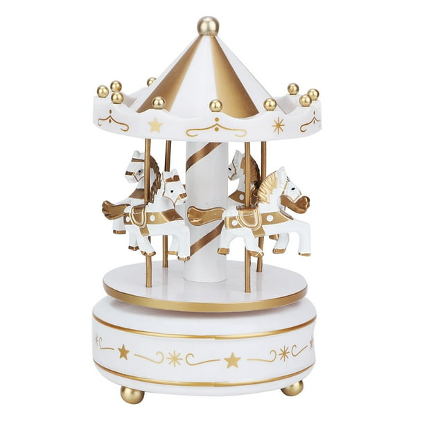 Carrusel de caja de música Merry Go Round blanco: regalo perfecto para Navidad, bodas y cumpleaños
