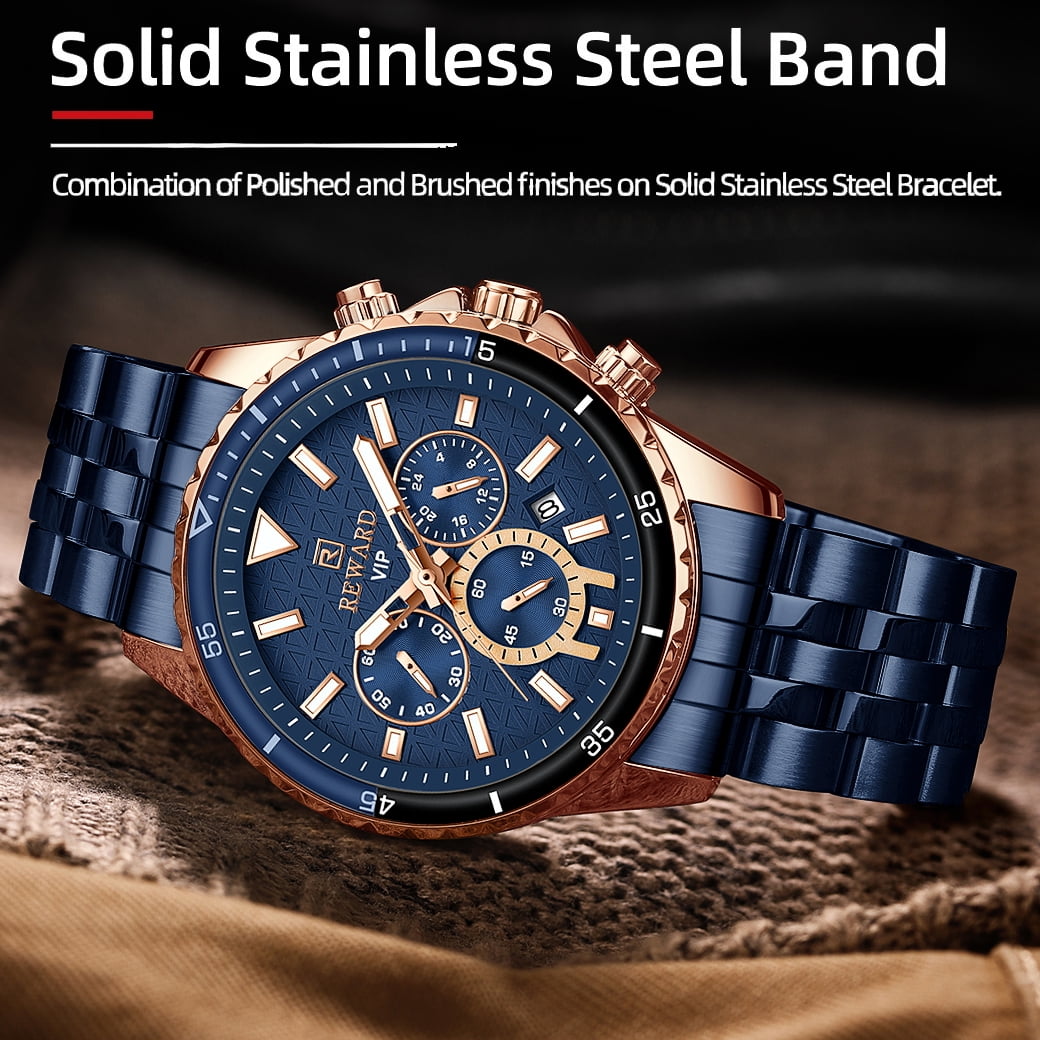 Mens Watches Analog Quartz Chronograph Stainless Steel Watches for Men 30M Waterproof Men's Wrist Watches with Calendar Luxury Business Work Casual Watch Elegant Gifts