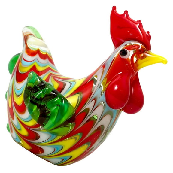 MLINS Desktop Glass Chicken Figurine Creative Rooster Decoration Zodiac Chicken Statue