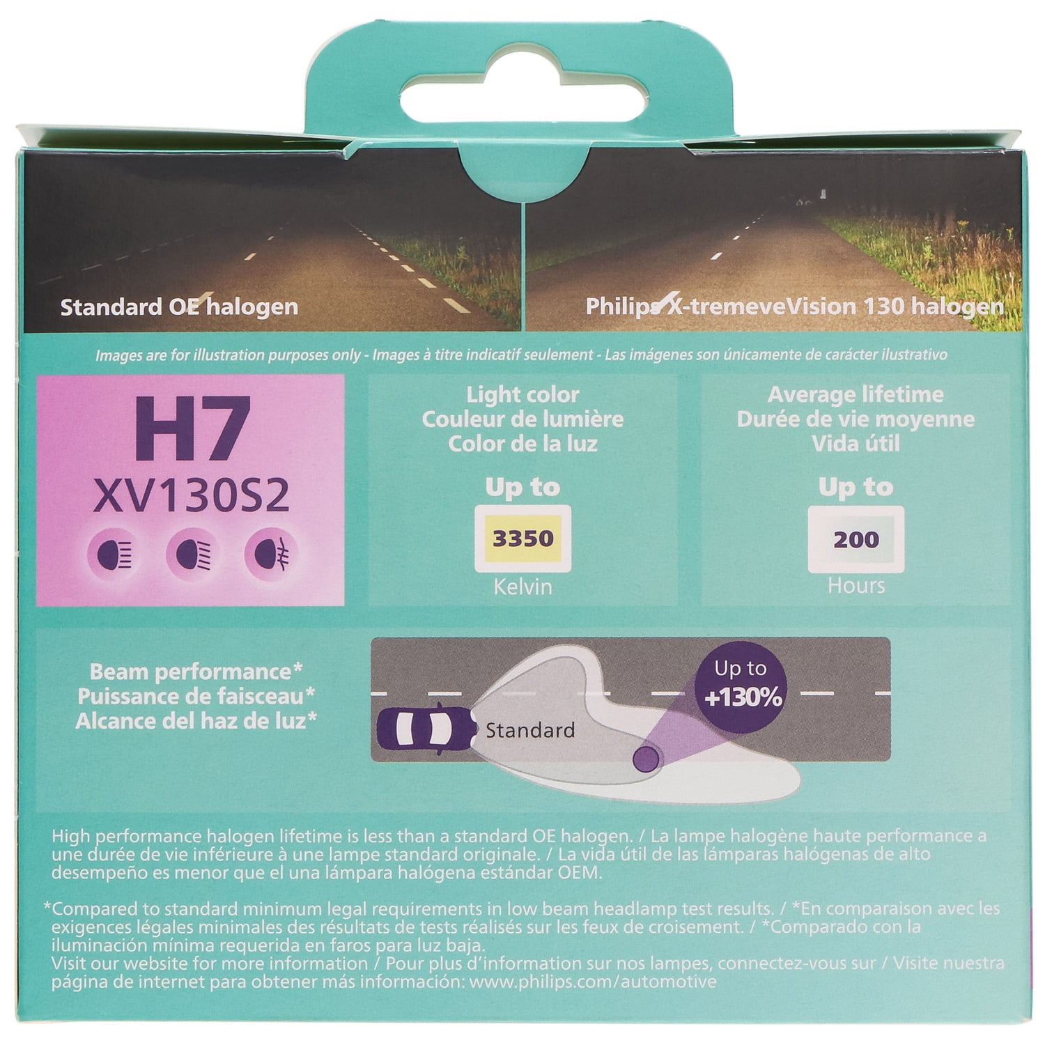 Philips X-tremeVision 130 H7 Halogen Headlight Bulbs, 2 pack, Fits Select Vehicles