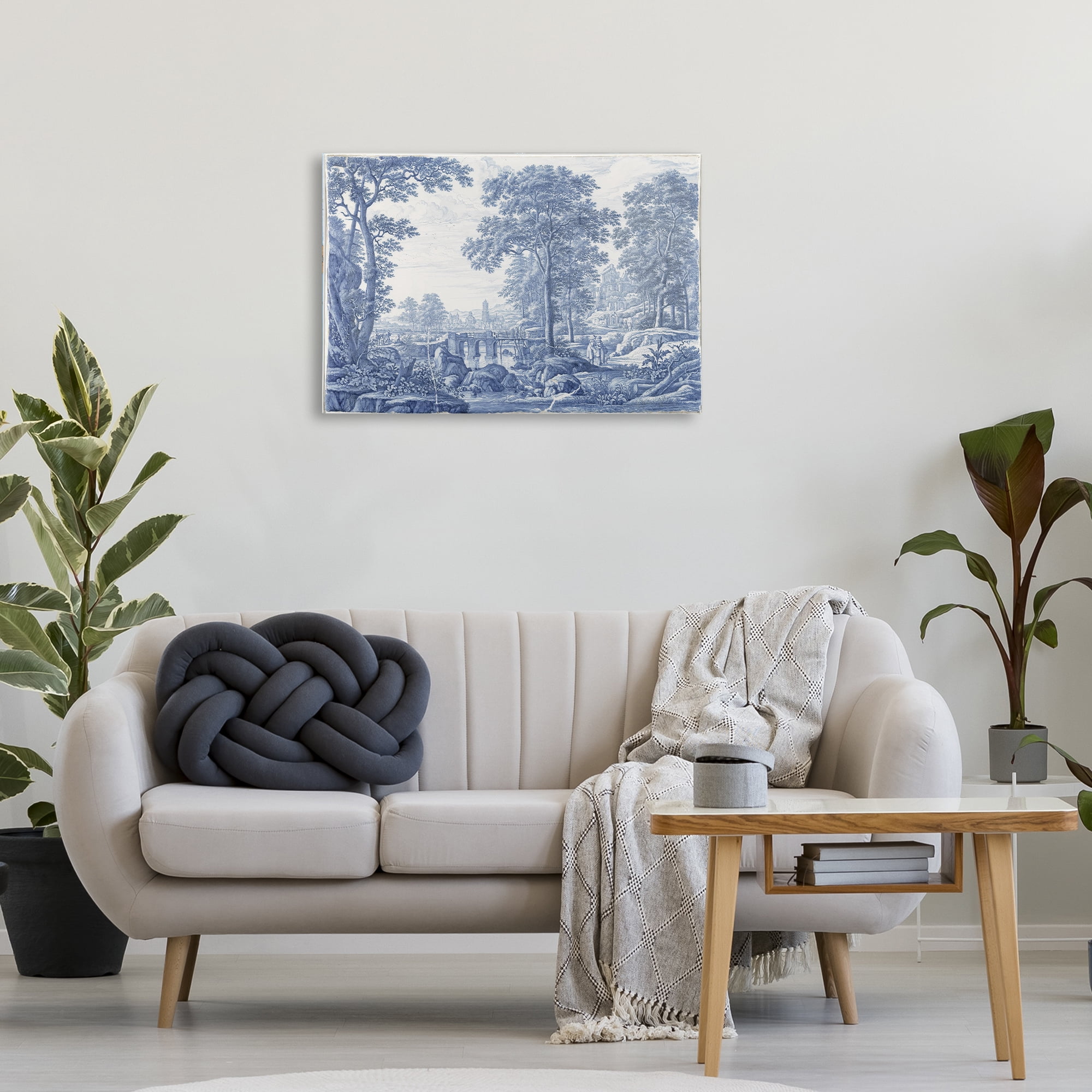 Vintage Blue Tinted Toile Canvas Wall Art, design by Vintage Hustle