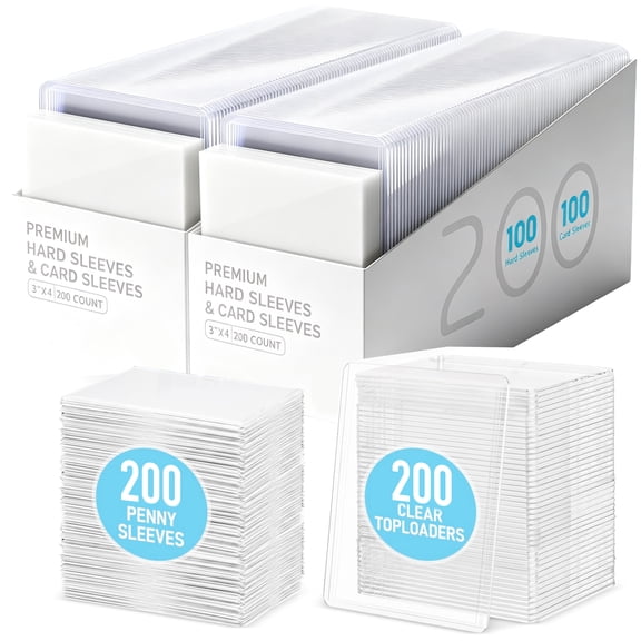 Square 400Pcs 3" x 4" Card Protector Bundle, 200 Rigid Toploaders & 200 Soft Card Sleeves for Trading Cards, Baseball, MTG & Sports Cards