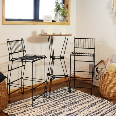 Sunnydaze 3-Piece Steel Bar Set with Table and 2 Bar Stools, Black