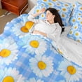 thumbnail image 4 of Castle Fairy Female Men Adults Chic Flowers Daisy Bedding Comforter Set 7pcs,Spring Garden Queen Bedding Sets Super Cozy,Blue White Plaid Queen Sheet Sets,Luxury Bedroom Decor,Reversible, 4 of 8