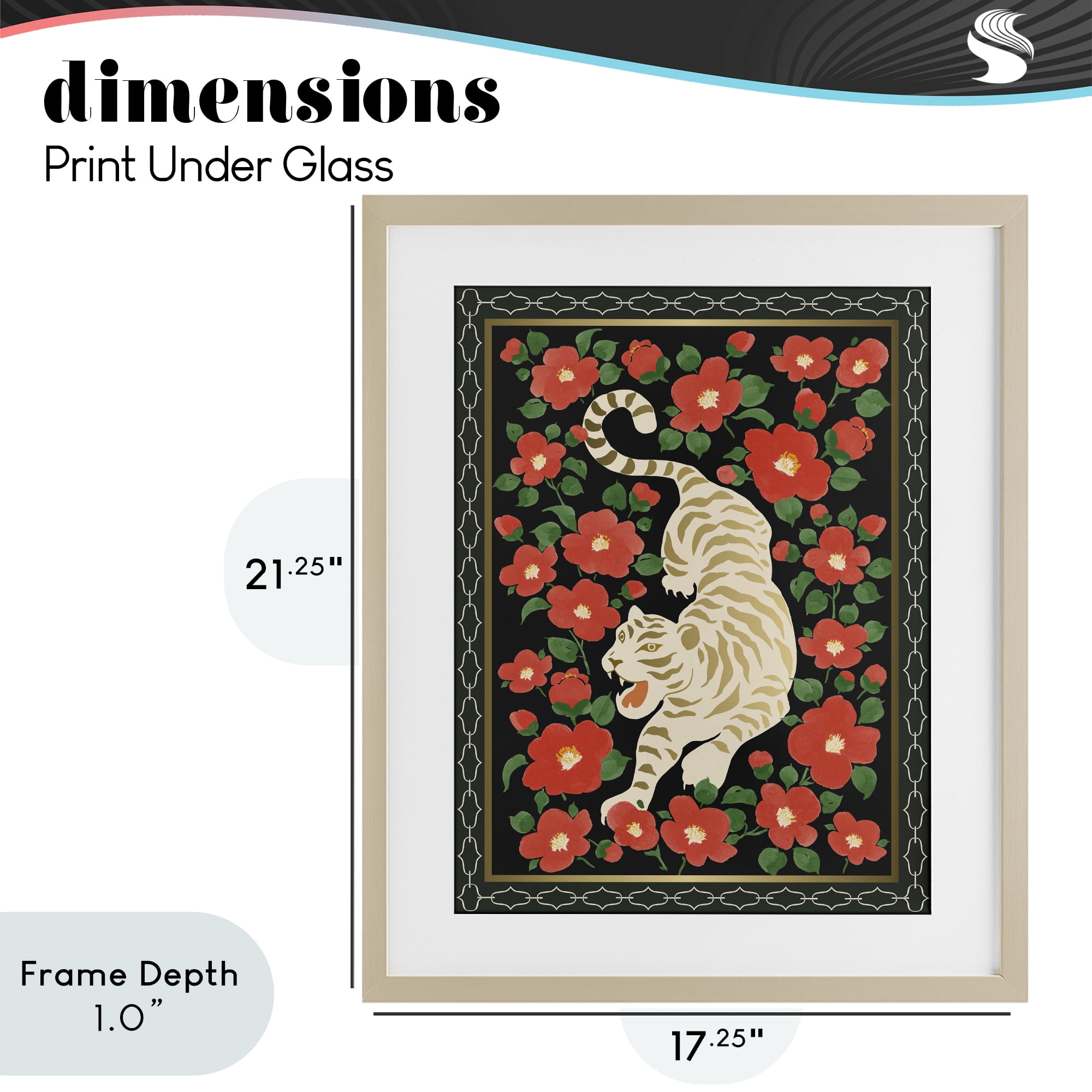 Stupell Industries Ivory Tiger Among Camelias Birch Framed Print Under Glass, design by Karolina Sato