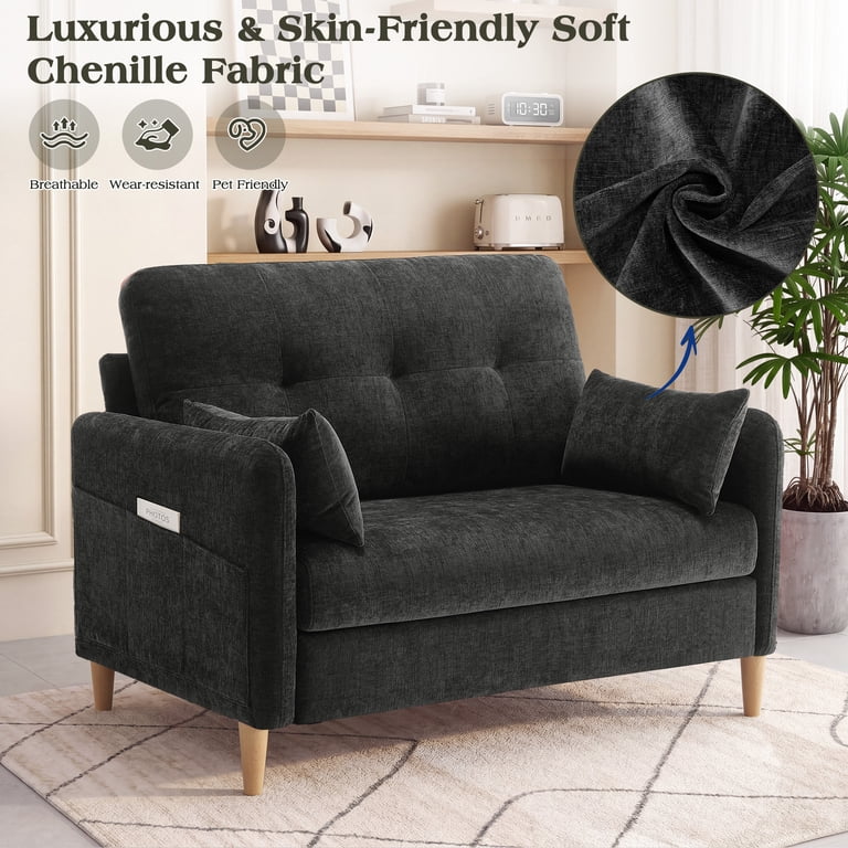 BedLuxury 47" Loveseat, 2-Seat Chenille Sofa, Dark Grey photo 2