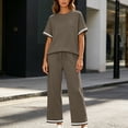 thumbnail image 4 of Cagogo Women's 2 Piece Outfit Set Casual Summer Cruise Outfits Loose Short Sleeve Crew Neck Tops Comfy Pants Matching Lounge Sets Tracksuits Loungewear Travel Airport Clothes, Khaki 2XL, 4 of 7