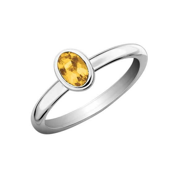 Gem & Harmony 2/5 Carat (Ctw) Solitaire Oval Citrine Ring in Sterling Silver for Women