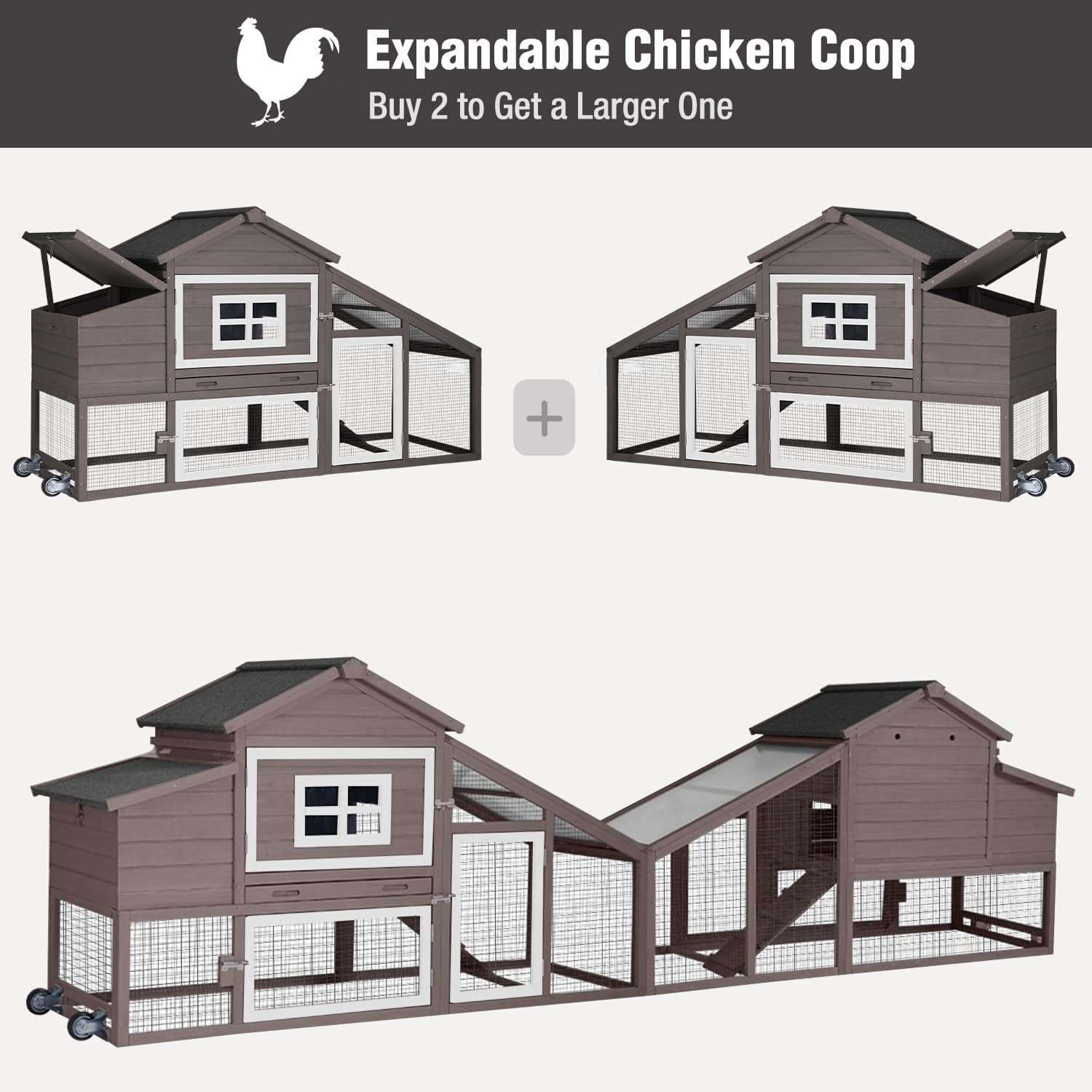 BUTINGLALE Chicken Coop on Wheels, Mobile Chicken House, Wooden Hen Houses, Outdoor Rabbit Hutch, for 2-4 Chickens 67" (Brown)
