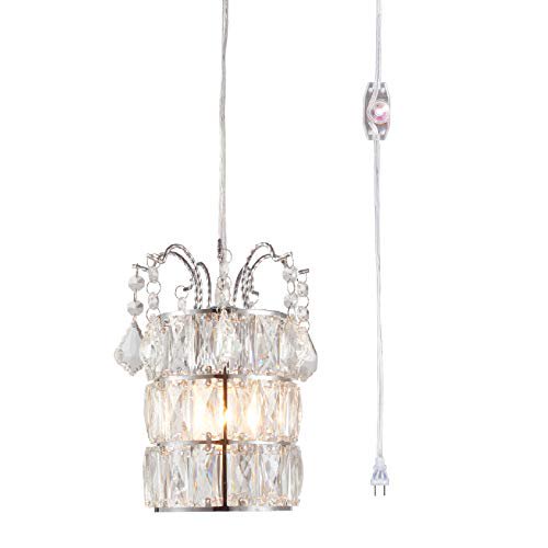 Creatgeek Crystal Pendant Light Plug In Mini Chandeliers On Off Dimmer Switch Clear 16 4 Ft Cord Chrome Finish Modern Lighting Fixture For Kitchen Island Dining Room Bedroom Hallway Com Creatgeek Crystal Pendant Light Plug In, Small Plug In Crystal Chandelier