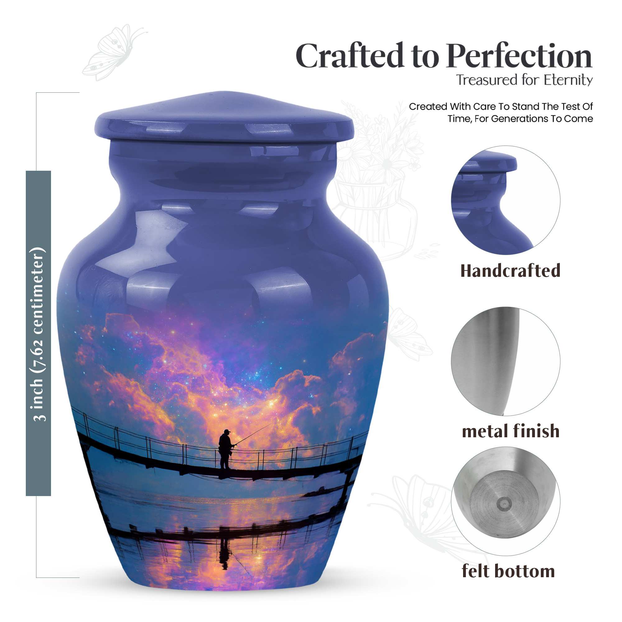 MUKTIVE Fishing Urn Human Ash, Adult Female 10 Inch Large Ash Holder, River Keepsake 3 Inch Cremation Urns for Human Ashes, Purple Funeral Urns for Ashes Adult Male (1 Large, 4 Keepsake)