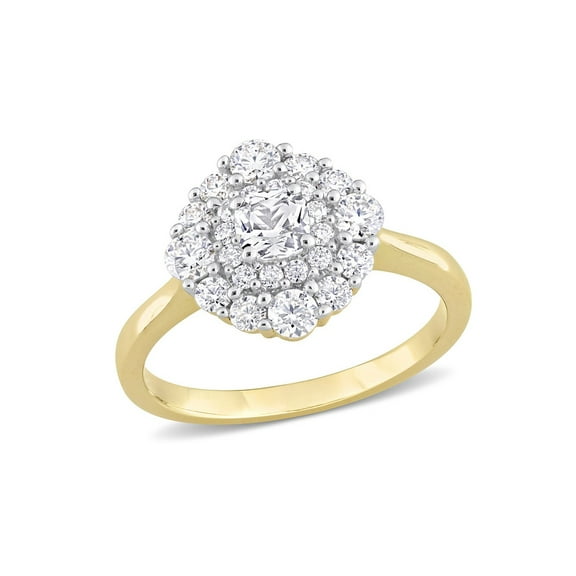 0.98 Carat (Ctw) Lab-Created Cluster Moissanite Engagement Ring in 10K Yellow Gold for Women