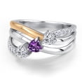 thumbnail image 3 of Gem Stone King 925 Silver and 10K Yellow Gold Lab Grown Diamond and Purple Amethyst and Lab Grown Diamond Engagement Ring for Women | 0.92 Cttw | Heart Shape Gemstone April Birthstone | Size 9, 3 of 6