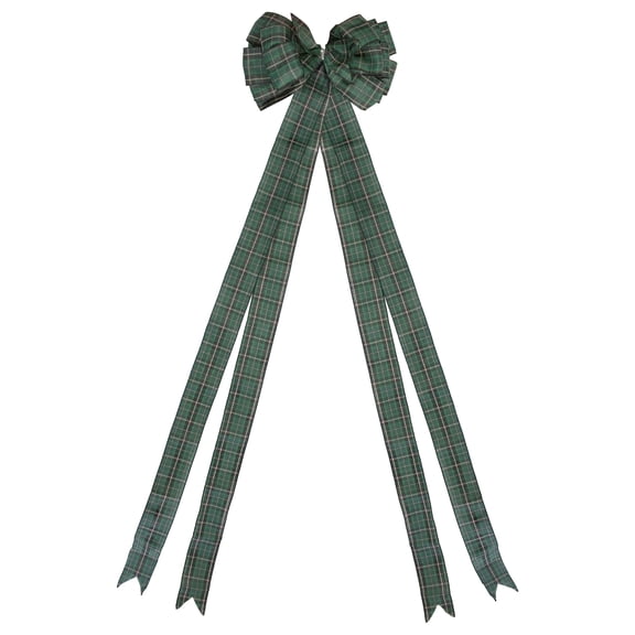 Northlight 50" Green and Black Plaid 16 Loop Christmas Bow Decoration