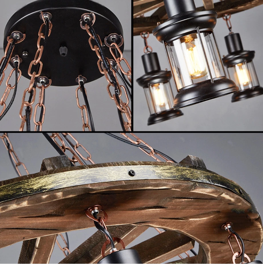 AFANQI 8-Lights Vintage Pendant Light Wagon Wheel Chandelier Pendant Ceiling Fixtures