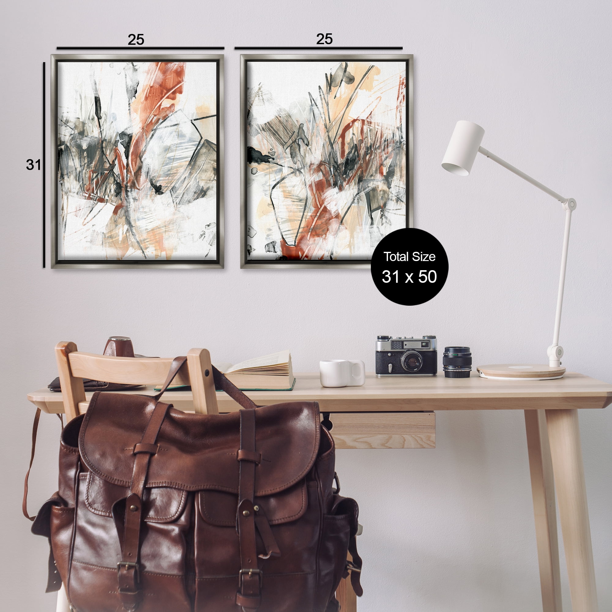 Stupell Industries Chaotic Scribbles Abstracts Abstract Painting Gray Floater Framed Canvas Art Print Wall Art, 31 x 25, Set of 2
