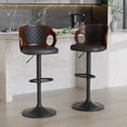 thumbnail image 4 of VECELO Bar Stools Set of 4, Mid-Century Modern Adjustable Swivel Barstools with PU Leather Upholstery Walnut Bentwood Back & Footrest, Black, 4 of 8