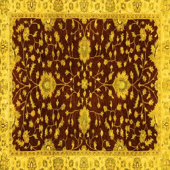 Ahgly Company Machine Washable Indoor Square Oriental Yellow Traditional Area Rugs, 8' Square