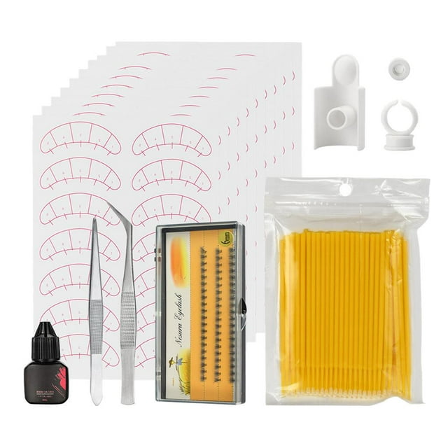 Juego de herramientas de ejercicio de práctica de extensión de pestañas postizas de 7 piezas de injerto de pestañas para Amarillo Zulema Juego de extensión de pestañas