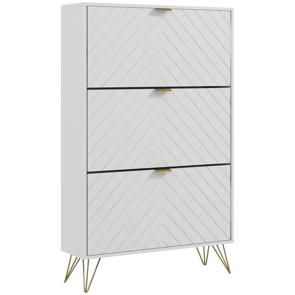 HOMCOM Shoe Storage Cabinet with 3 Flip Drawers for 18 Pairs of Shoes White