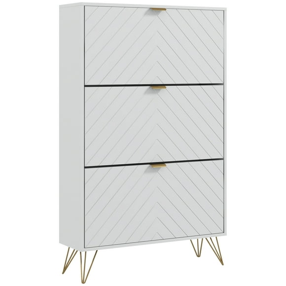 HOMCOM Armoire de Rangement pour Chaussures avec 3 Tiroirs à Rabat pour 18 Paires de Chaussures Blanches