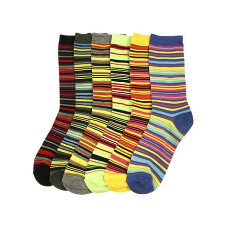 

Multicolor Bright Striped Womens 6 Pack Assorted Crew Socks