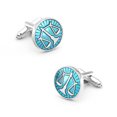 thumbnail image 1 of Gemelos Libra Zodiac para hombre, diseño redondo, esmalte azul, 1 of 3
