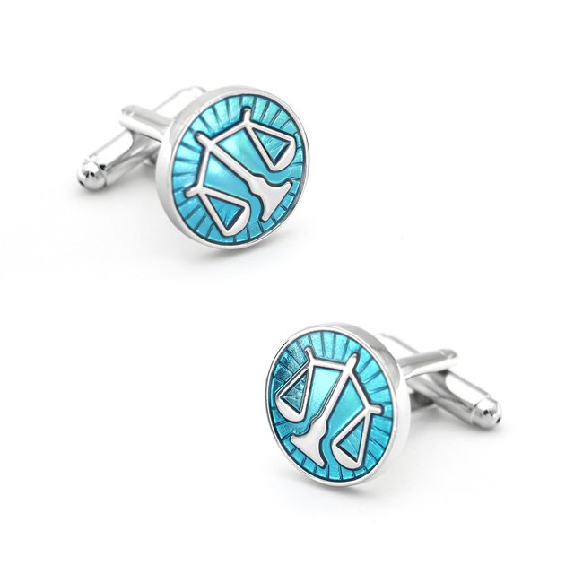 Gemelos Libra Zodiac para hombre, diseño redondo, esmalte azul