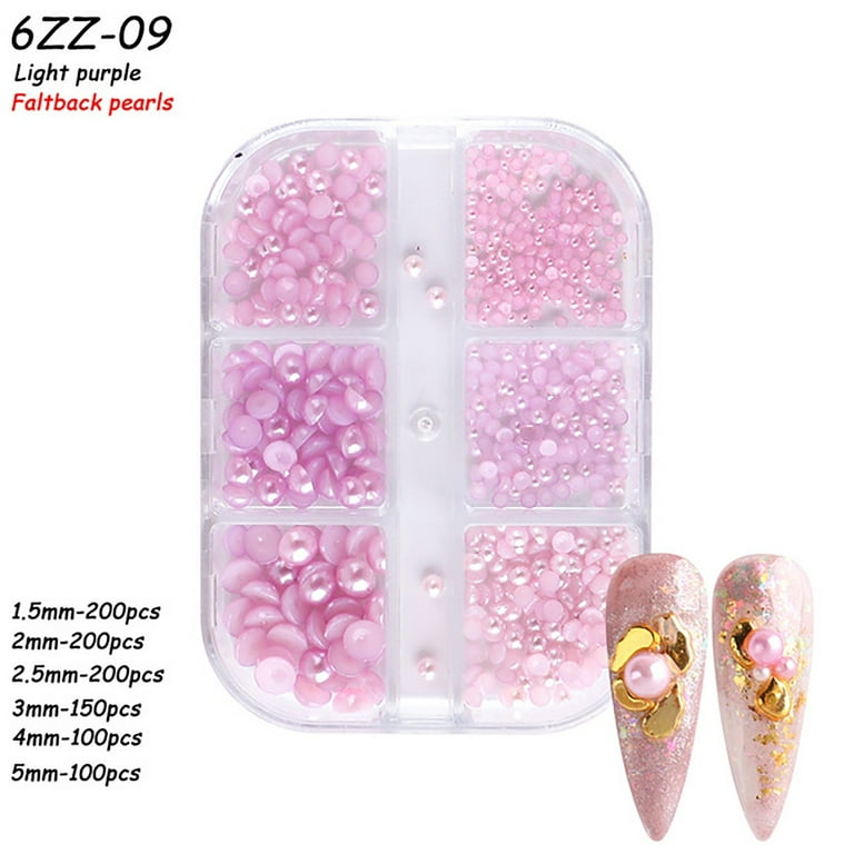 Daysxfd Nail Bling Back Nail Pearl Set White Rhinestone Half Round White Beige Pearl Home DIY Use Colorful Diamonds for Nails, Size: One size, Black