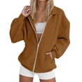 thumbnail image 2 of Nestiefly Womens Sweatshirt Lightweight Zip Up Jackets Fall Winter Long Sleeve Oversized Hoodies Jacket With Pockets Light Brown S, 2 of 5
